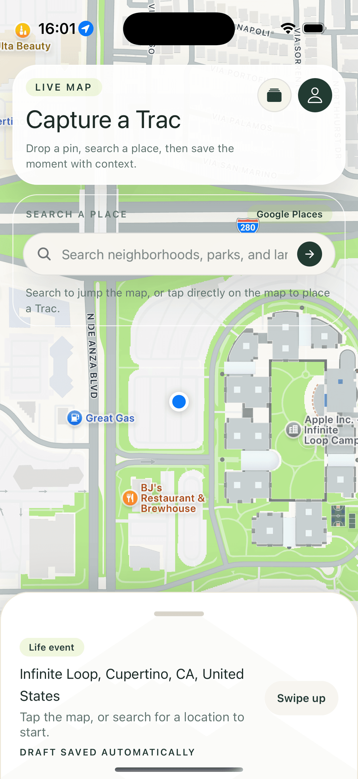 Capture a Trac on the map